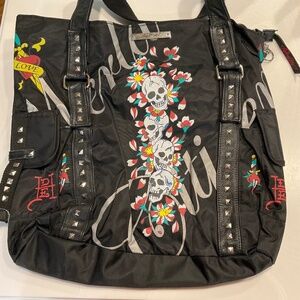 Black Ed Hardy Tote with Leather Straps